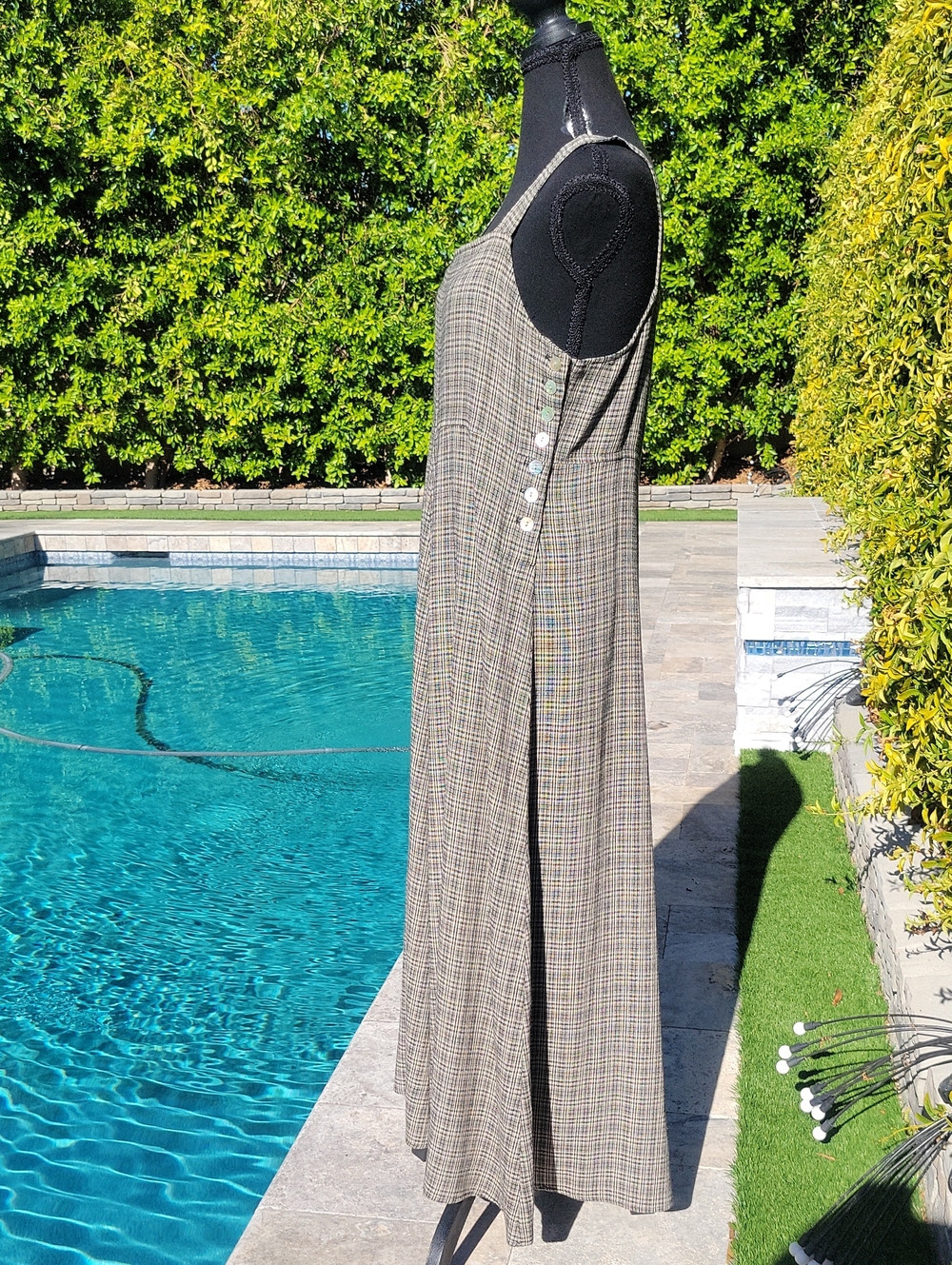 Vintage 90s Plaid Overall Maxi Dress With Side Button Detail - Picture 11 of 16